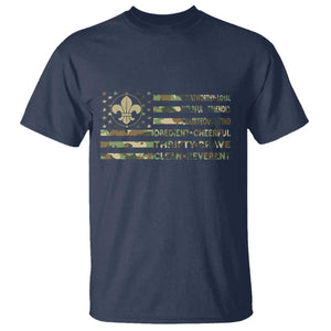 Scout Law Values T Shirt American Camo Flag Retro Vintage TS02 Navy Print Your Wear
