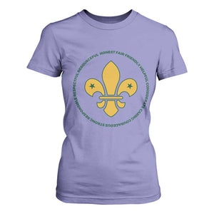 Scout Law Values T Shirt For Women Scouting Troop Leader Fleur-de-Lis TS02 Violet Print Your Wear