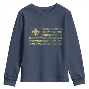 Scout Law Values Youth Sweatshirt American Camo Flag Retro Vintage TS02 Navy Print Your Wear