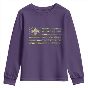 Scout Law Values Youth Sweatshirt American Camo Flag Retro Vintage TS02 Purple Print Your Wear