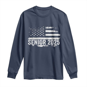 Senior 2025 Graduation Long Sleeve Shirt Class Of 2025 Vintage American Flag TS11 Navy Print Your Wear