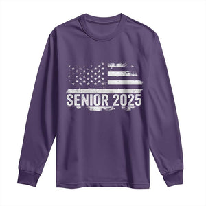 Senior 2025 Graduation Long Sleeve Shirt Class Of 2025 Vintage American Flag TS11 Purple Print Your Wear
