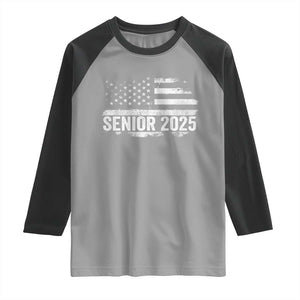 Senior 2025 Graduation Raglan Shirt Class Of 2025 Vintage American Flag TS11 Sport Gray Black Print Your Wear