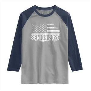 Senior 2025 Graduation Raglan Shirt Class Of 2025 Vintage American Flag TS11 Sport Gray Navy Print Your Wear