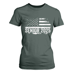 Senior 2025 Graduation T Shirt For Women Class Of 2025 Vintage American Flag TS11 Dark Forest Green Print Your Wear