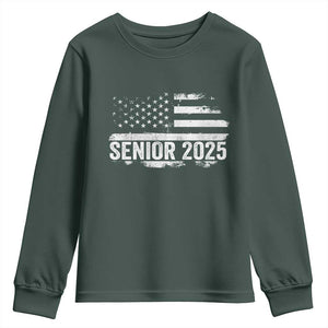 Senior 2025 Graduation Youth Sweatshirt Class Of 2025 Vintage American Flag TS11 Dark Forest Green Print Your Wear