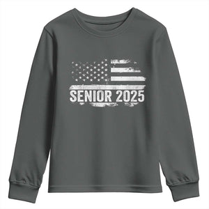 Senior 2025 Graduation Youth Sweatshirt Class Of 2025 Vintage American Flag TS11 Dark Heather Print Your Wear