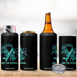 Sexual Assault Awareness 4 in 1 Can Cooler Tumbler End The Stigma Teal Floral Ribbon TS02 Print Your Wear
