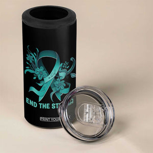 Sexual Assault Awareness 4 in 1 Can Cooler Tumbler End The Stigma Teal Floral Ribbon TS02 Print Your Wear