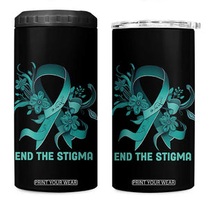 Sexual Assault Awareness 4 in 1 Can Cooler Tumbler End The Stigma Teal Floral Ribbon TS02 One Size: 16 oz Black Print Your Wear