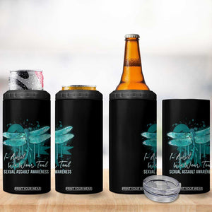Sexual Assault Awareness 4 in 1 Can Cooler Tumbler In April We Wear Teal Ribbon Butterfly TS02 Print Your Wear