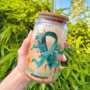 Sexual Assault Awareness Glass Can End The Stigma Teal Floral Ribbon TS02 Print Your Wear
