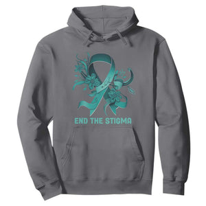 Sexual Assault Awareness Hoodie End The Stigma Teal Floral Ribbon TS02 Charcoal Print Your Wear