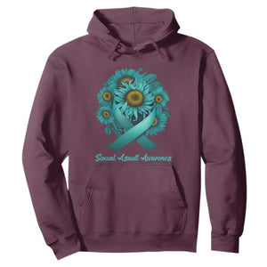 Sexual Assault Awareness Hoodie Teal Ribbon Sunflowers Support TS02 Maroon Print Your Wear