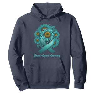 Sexual Assault Awareness Hoodie Teal Ribbon Sunflowers Support TS02 Navy Print Your Wear