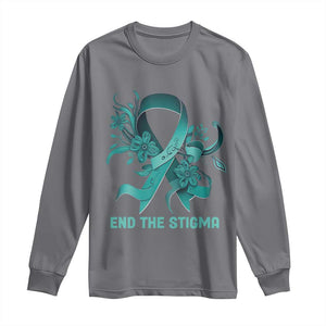 Sexual Assault Awareness Long Sleeve Shirt End The Stigma Teal Floral Ribbon TS02 Charcoal Print Your Wear