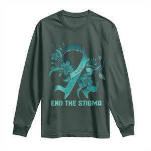 Sexual Assault Awareness Long Sleeve Shirt End The Stigma Teal Floral Ribbon TS02 Dark Forest Green Print Your Wear