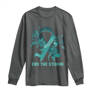 Sexual Assault Awareness Long Sleeve Shirt End The Stigma Teal Floral Ribbon TS02 Dark Heather Print Your Wear