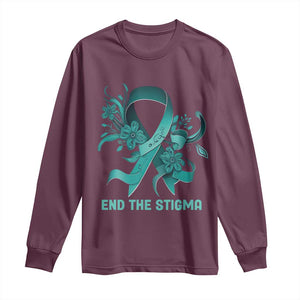 Sexual Assault Awareness Long Sleeve Shirt End The Stigma Teal Floral Ribbon TS02 Maroon Print Your Wear
