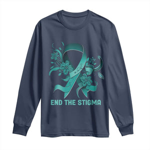 Sexual Assault Awareness Long Sleeve Shirt End The Stigma Teal Floral Ribbon TS02 Navy Print Your Wear