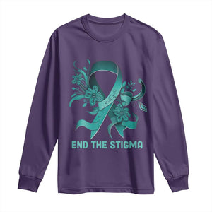 Sexual Assault Awareness Long Sleeve Shirt End The Stigma Teal Floral Ribbon TS02 Purple Print Your Wear