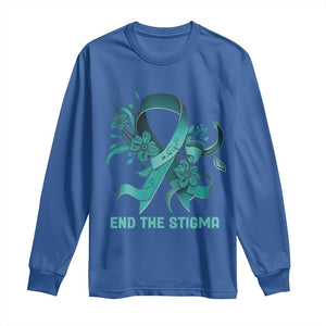 Sexual Assault Awareness Long Sleeve Shirt End The Stigma Teal Floral Ribbon TS02 Royal Blue Print Your Wear
