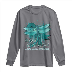 Sexual Assault Awareness Long Sleeve Shirt In April We Wear Teal Ribbon Butterfly TS02 Charcoal Print Your Wear