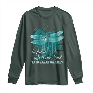Sexual Assault Awareness Long Sleeve Shirt In April We Wear Teal Ribbon Butterfly TS02 Dark Forest Green Print Your Wear