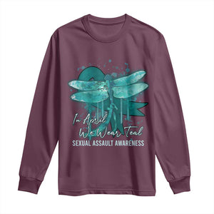 Sexual Assault Awareness Long Sleeve Shirt In April We Wear Teal Ribbon Butterfly TS02 Maroon Print Your Wear