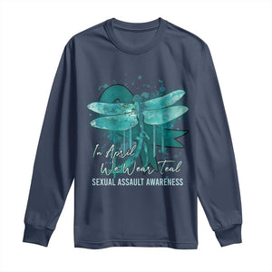 Sexual Assault Awareness Long Sleeve Shirt In April We Wear Teal Ribbon Butterfly TS02 Navy Print Your Wear