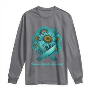Sexual Assault Awareness Long Sleeve Shirt Teal Ribbon Sunflowers Support TS02 Charcoal Print Your Wear