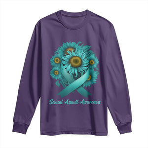 Sexual Assault Awareness Long Sleeve Shirt Teal Ribbon Sunflowers Support TS02 Purple Print Your Wear