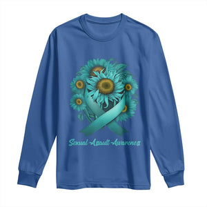 Sexual Assault Awareness Long Sleeve Shirt Teal Ribbon Sunflowers Support TS02 Royal Blue Print Your Wear