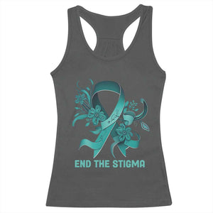Sexual Assault Awareness Racerback Tank Top End The Stigma Teal Floral Ribbon TS02 Dark Heather Print Your Wear