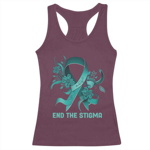 Sexual Assault Awareness Racerback Tank Top End The Stigma Teal Floral Ribbon TS02 Maroon Print Your Wear