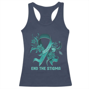 Sexual Assault Awareness Racerback Tank Top End The Stigma Teal Floral Ribbon TS02 Navy Print Your Wear