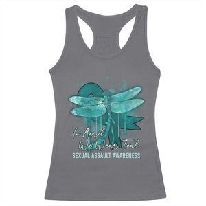 Sexual Assault Awareness Racerback Tank Top In April We Wear Teal Ribbon Butterfly TS02 Charcoal Print Your Wear