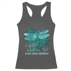 Sexual Assault Awareness Racerback Tank Top In April We Wear Teal Ribbon Butterfly TS02 Dark Heather Print Your Wear