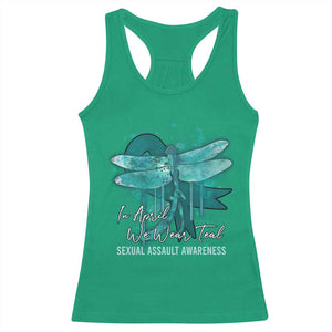 Sexual Assault Awareness Racerback Tank Top In April We Wear Teal Ribbon Butterfly TS02 Irish Green Print Your Wear