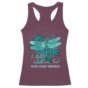 Sexual Assault Awareness Racerback Tank Top In April We Wear Teal Ribbon Butterfly TS02 Maroon Print Your Wear