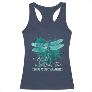 Sexual Assault Awareness Racerback Tank Top In April We Wear Teal Ribbon Butterfly TS02 Navy Print Your Wear