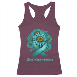 Sexual Assault Awareness Racerback Tank Top Teal Ribbon Sunflowers Support TS02 Maroon Print Your Wear