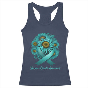 Sexual Assault Awareness Racerback Tank Top Teal Ribbon Sunflowers Support TS02 Navy Print Your Wear