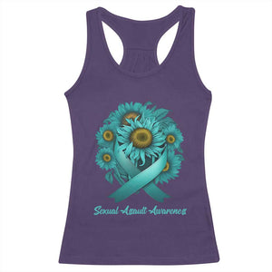 Sexual Assault Awareness Racerback Tank Top Teal Ribbon Sunflowers Support TS02 Purple Print Your Wear