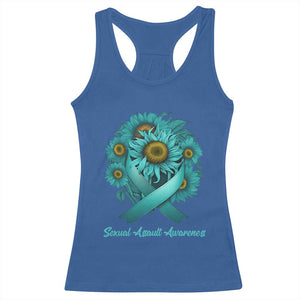 Sexual Assault Awareness Racerback Tank Top Teal Ribbon Sunflowers Support TS02 Royal Blue Print Your Wear