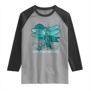 Sexual Assault Awareness Raglan Shirt In April We Wear Teal Ribbon Butterfly TS02 Sport Gray Black Print Your Wear