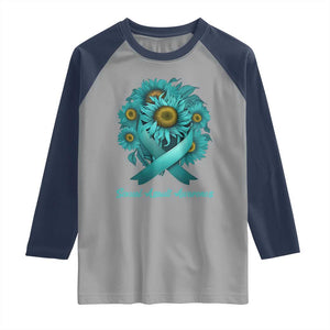 Sexual Assault Awareness Raglan Shirt Teal Ribbon Sunflowers Support TS02 Sport Gray Navy Print Your Wear