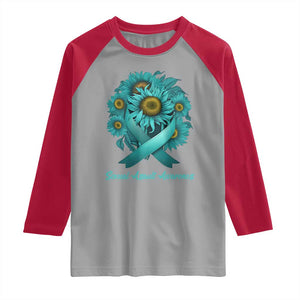 Sexual Assault Awareness Raglan Shirt Teal Ribbon Sunflowers Support TS02 Sport Gray Red Print Your Wear