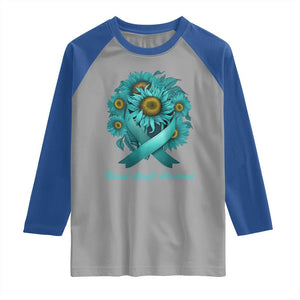Sexual Assault Awareness Raglan Shirt Teal Ribbon Sunflowers Support TS02 Sport Gray Royal Print Your Wear