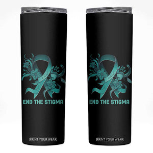 Sexual Assault Awareness Skinny Tumbler End The Stigma Teal Floral Ribbon TS02 Black Print Your Wear